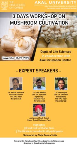 Grow, Learn, Thrive – Akal University Announces Three-Day Mushroom Cultivation Workshop